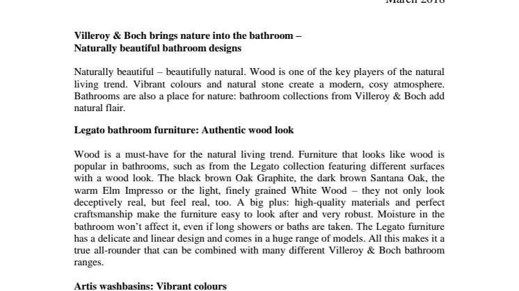 Villeroy & Boch brings nature into the bathroom –  Naturally beautiful bathroom designs 
