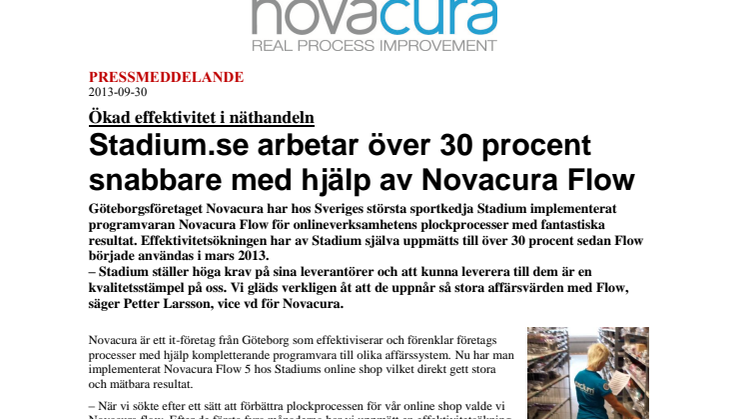 Stadium.se arbetar över 30 procent snabbare med hjälp av Novacura Flow 