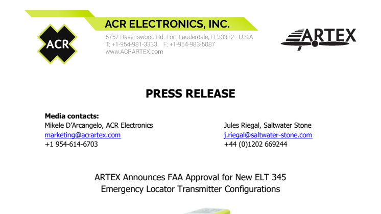 ARTEX Announces FAA Approval for New ELT 345 Emergency Locator Transmitter Configurations