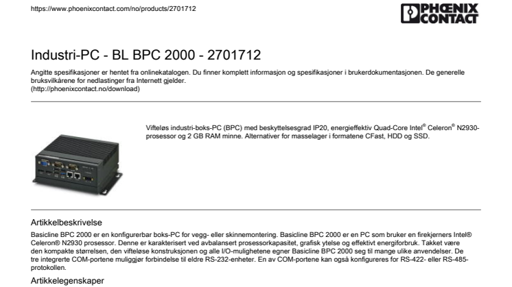 Industri-PC - BL BPC 2000 - 2701712