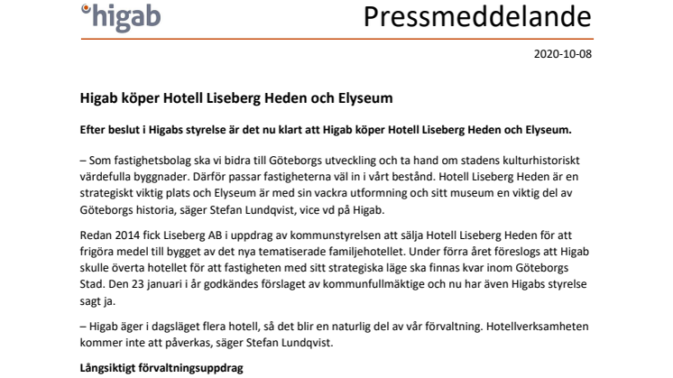 Higab köper Hotell Liseberg Heden och Elyseum