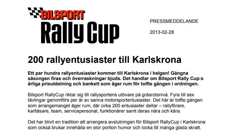 200 rallyentusiaster till Karlskrona