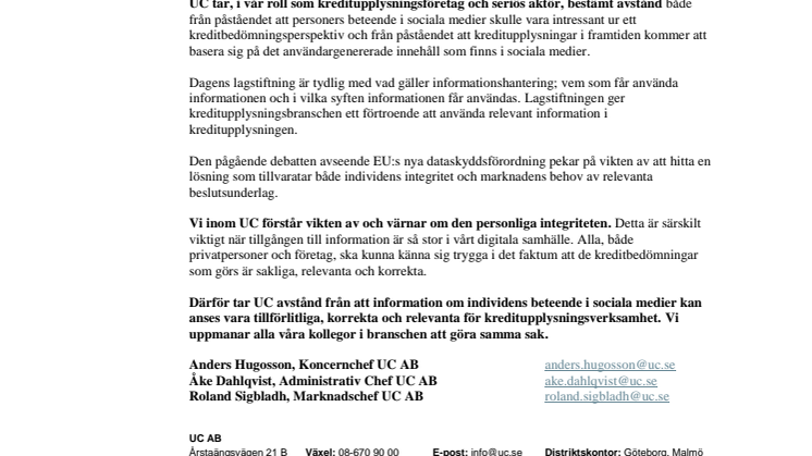 UC tar avstånd från uttalandena i Svenska Dagbladet