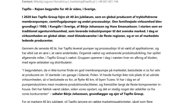 Tapflo – Rejsen begyndte for 40 år siden, i Sverige.