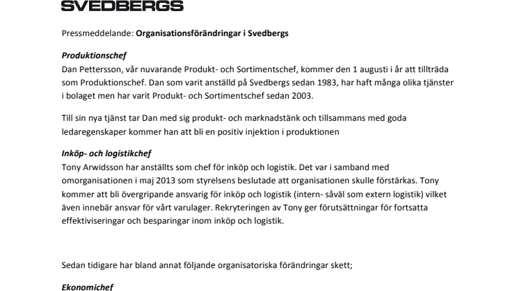 Organisationsförändringar i Svedbergs