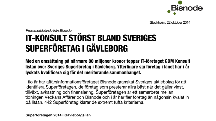 It-konsult störst bland Sveriges Superföretag i Gävleborg