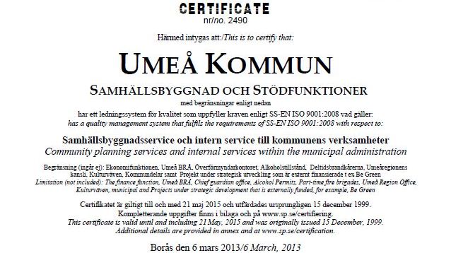 Umeå kommun stärker sin position inom kvalitetsområdet