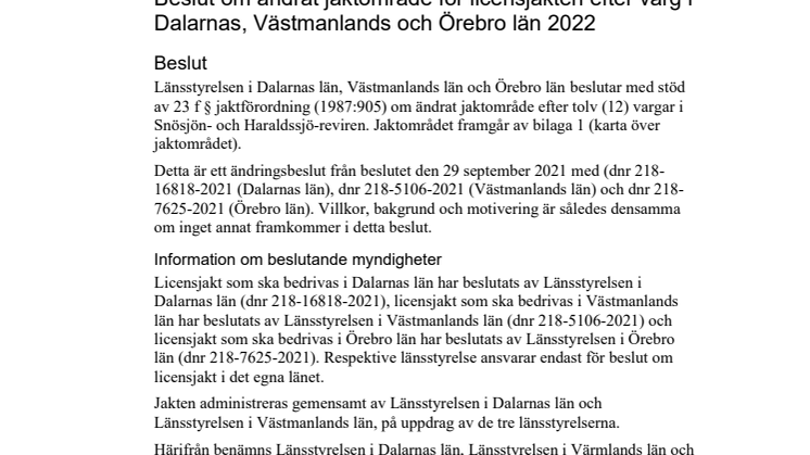 Ändringsbeslut om licensjakt efter varg i Västmanland län Örebro län Dalarnas län cd.pdf