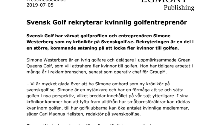 Svensk Golf rekryterar kvinnlig golfentreprenör