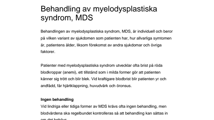 Behandling av myelodysplastiska syndrom, MDS