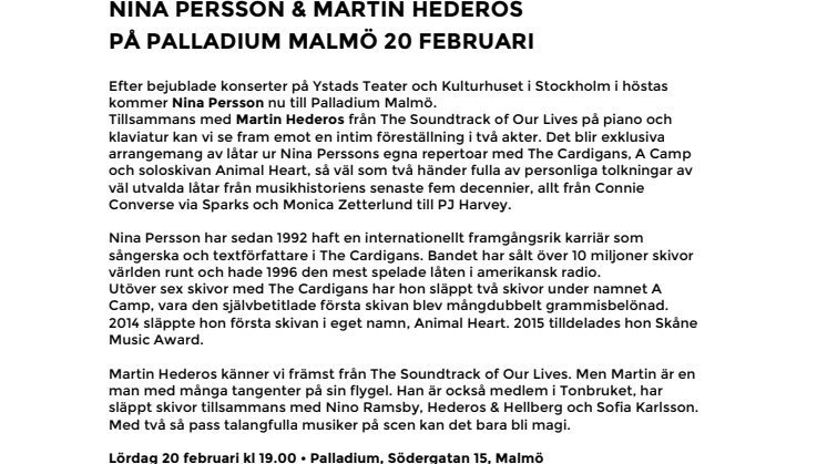 Nina Persson & Martin Hederos på Palladium Malmö 20 februari 
