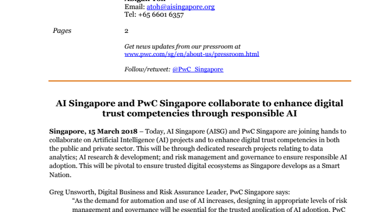 AI Singapore and PwC Singapore collaborate to enhance digital trust competencies through responsible AI