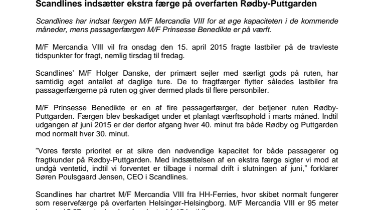 Scandlines indsætter ekstra færge på overfarten Rødby-Puttgarden