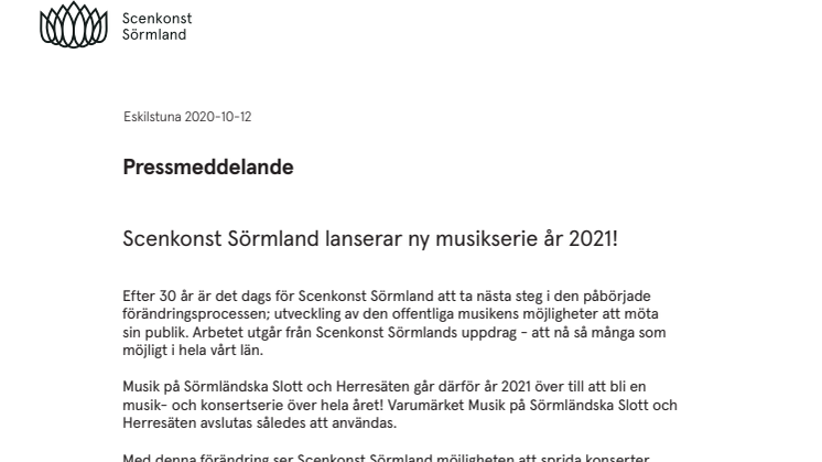 Scenkonst Sörmland lanserar ny musikserie år 2021