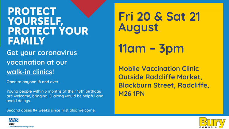 Mobile Covid vax clinics in Radcliffe next week