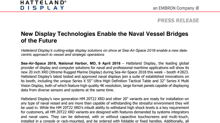 Hatteland Display: New Display Technologies Enable the Naval Vessel Bridges of the Future