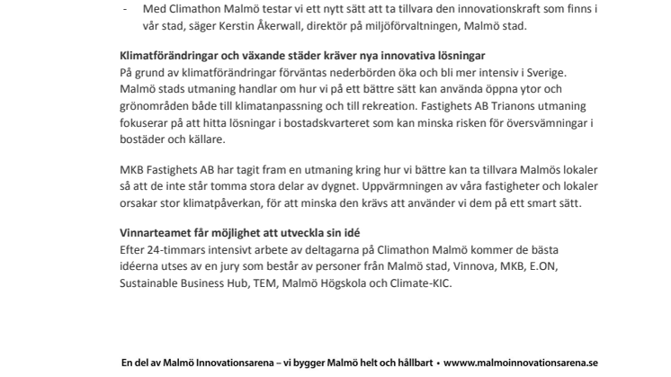 Climathon Malmö ska lösa lokala klimatutmaningar