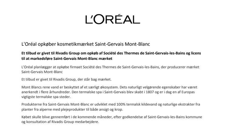 L'Oréal opkøber kosmetikmærket Saint-Gervais Mont-Blanc