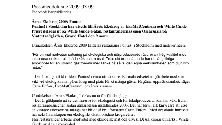 Årets Ekokrog 2009: Pontus! i Stockholm