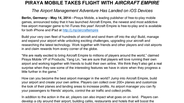 PIRAYA MOBILE TAKES FLIGHT WITH AIRCRAFT EMPIRE