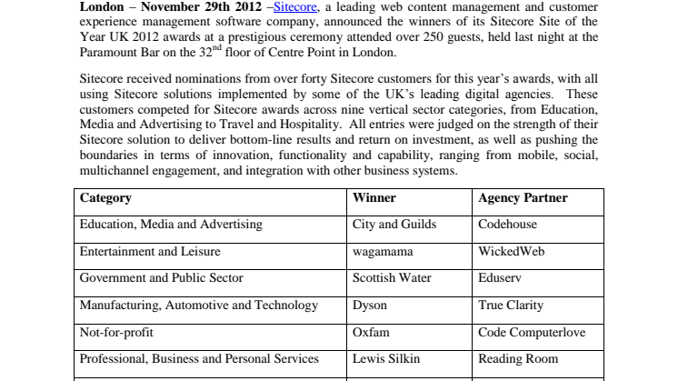 easyJet named Sitecore Site of the Year UK for 2012 