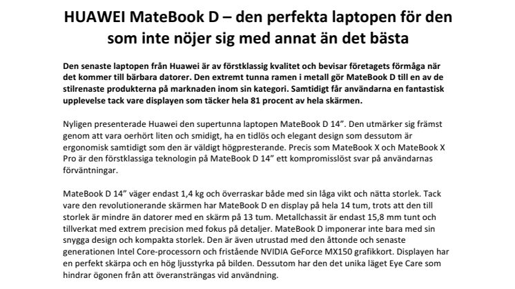 HUAWEI MateBook D – den perfekta laptopen för den som inte nöjer sig med annat än det bästa