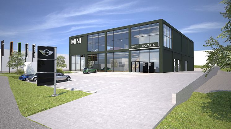 Bavaria bygger MINI Flagship Store i Danderyd; illustrerad.