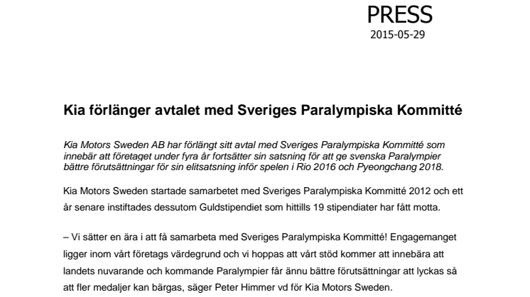 Kia förlänger avtalet med Sveriges Paralympiska Kommitté