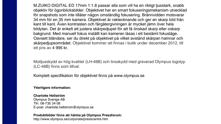 Olympus lanserar ljusstarkt och högpresterande vidvinkelobjektiv