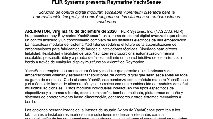 FLIR Systems presenta Raymarine YachtSense