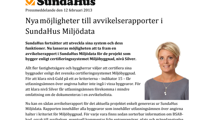 Nya möjligheter till avvikelserapporter i SundaHus Miljödata