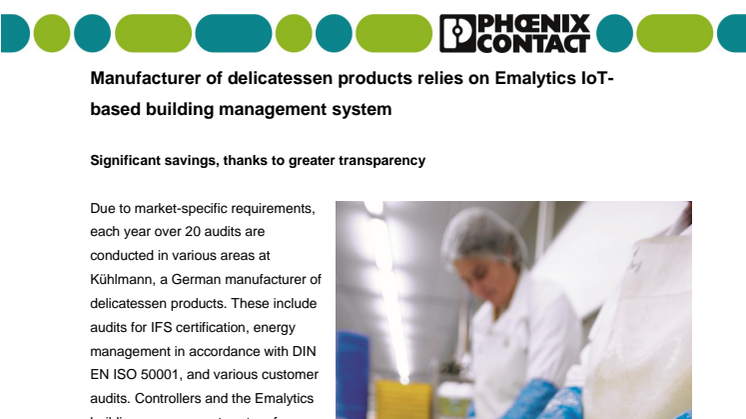 Manufacturer of delicatessen products relies on Emalytics IoTbased building management system 
