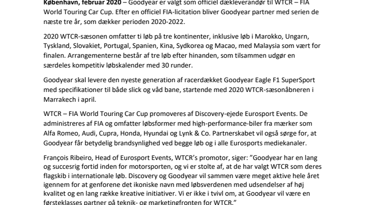 FIA vælger Goodyear som officiel dækleverandør til World Touring Car Cup