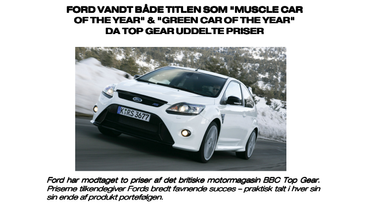 FORD VANDT TOP GEAR TITLEN SOM BÅDE "MUSCLE CAR OF THE YEAR" & "GREEN CAR OF THE YEAR" 