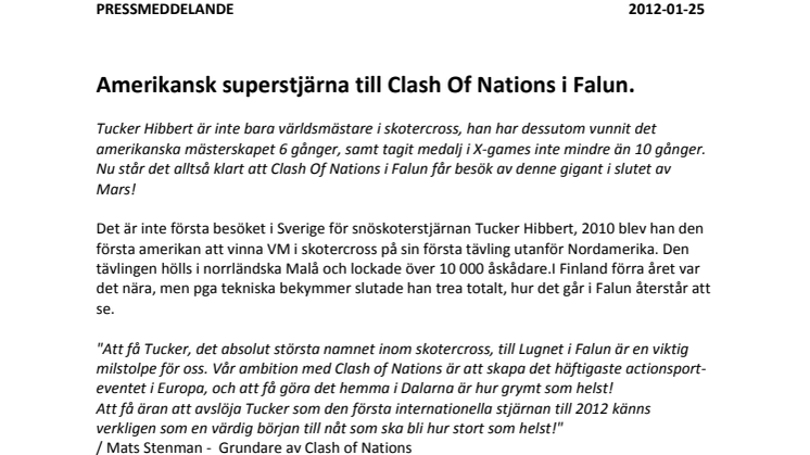  Amerikansk superstjärna till Clash Of Nations i Falun.