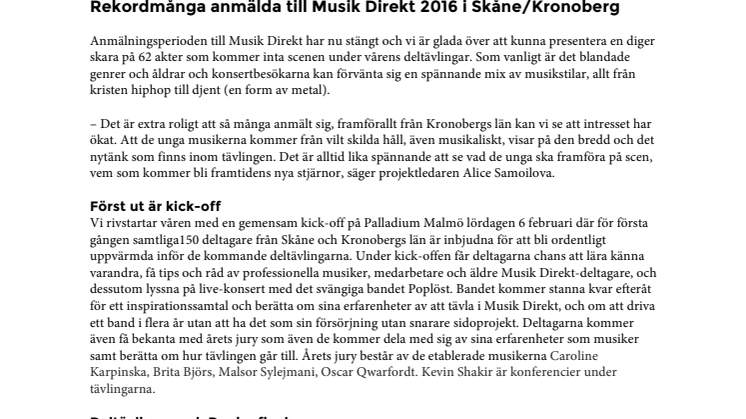 ​Rekordmånga anmälda till Musik Direkt 2016 i Skåne/Kronoberg