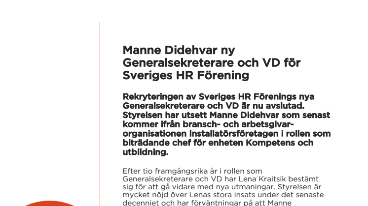 Manne Didehvar ny Generalsekreterare och VD för Sveriges HR Förening