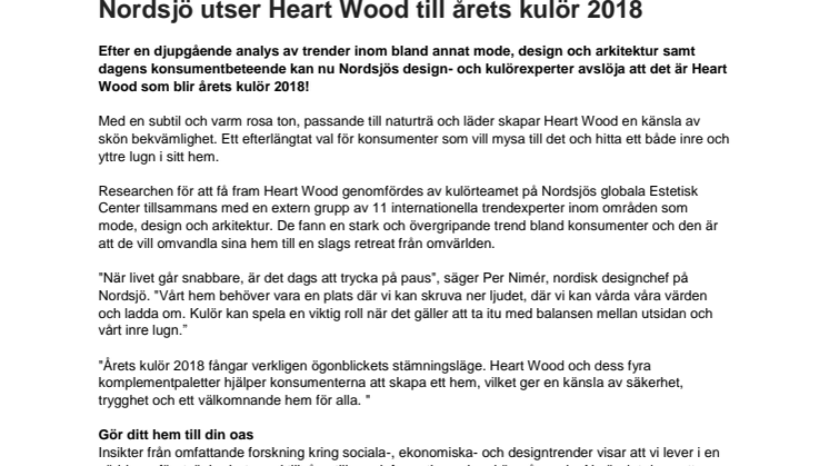 Nordsjö utser Heart Wood till årets kulör 2018