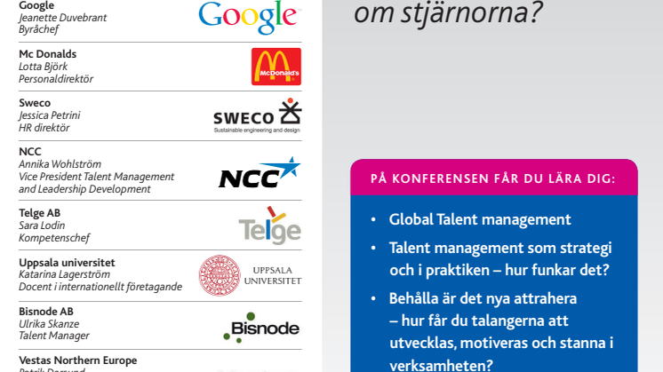 Talent Management i privat sektor, konferens i Stockholm 11-12 september 2012