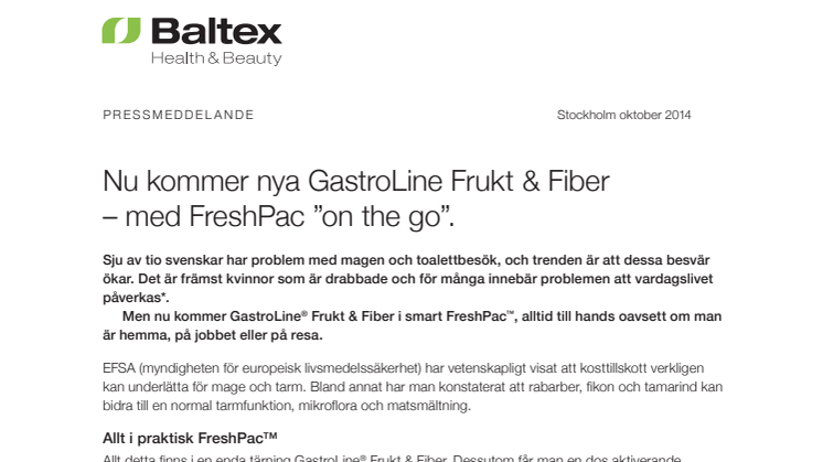 Baltex lanserar nya GastroLine Frukt & Fiber