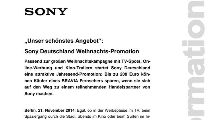 "Unser schönstes Angebot": Sony Deutschland Weihnachts-Promotion
