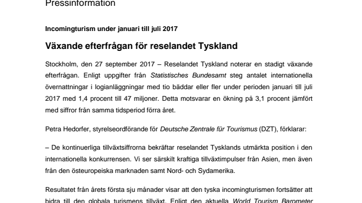 ​Växande efterfrågan för reselandet Tyskland