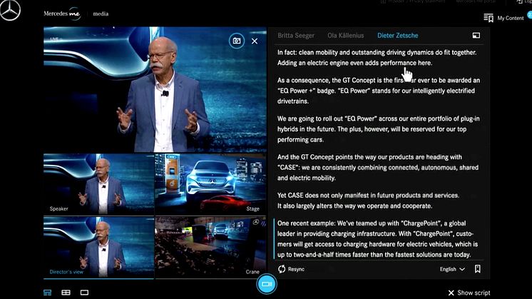 I dren nya mediaplattformen går det att väljja mellan flera olika kameravinklar samt läsa manus till de tal som hålls.