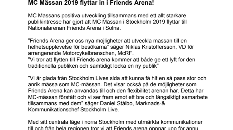 ​MC Mässan 2019 flyttar in i Friends Arena!