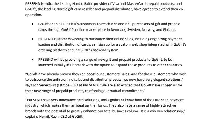 PRESEND and GoGift extend cooperation