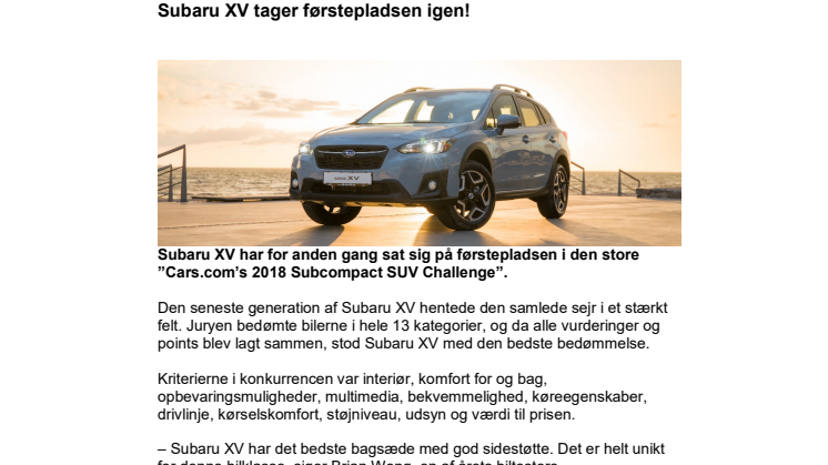 Subaru XV tager førstepladsen igen!