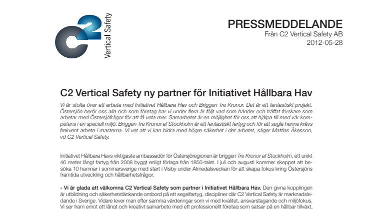 C2 Vertical Safety ny partner för Initiativet Hållbara Hav 