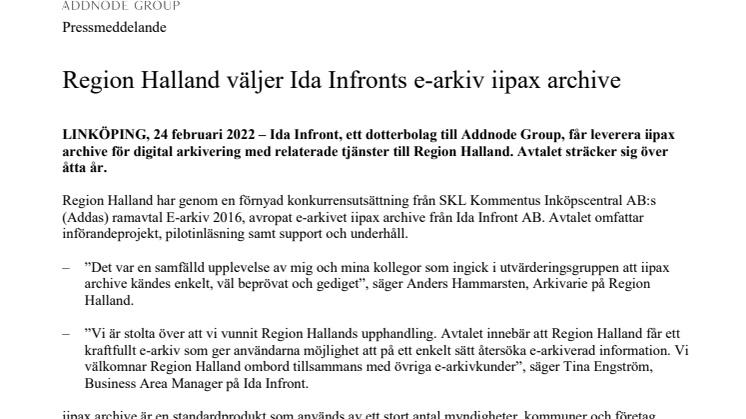 Pressmeddelande - Region Halland väljer Ida Infronts e-arkiv iipax archive_20220224.pdf