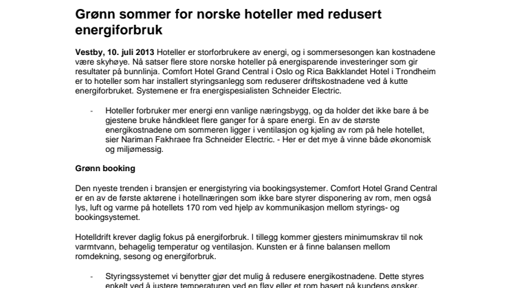 Grønn sommer for norske hoteller med redusert energiforbruk