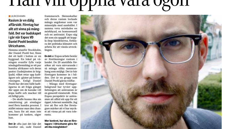 Daniel Poohl intervjuad i Ulricehamns Tidning
